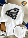 DC Superman Sketch S Logo Print 100% T-Shirt, Unisex Trendy Top, Double-Sided Print Design, Soft Fabric Material, Fashionable And Versatile Round Neck Short Sleeve Top, Designed for Men. Casual And Comfortable, Diverse Styles And Loose Fit - White
