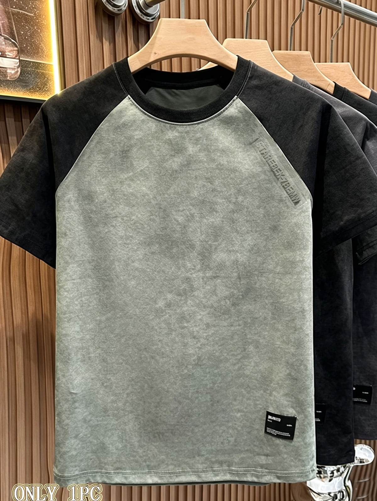 Men's Casual T-Shirt In Stock, Men's Summer Simple Versatile Round Neck Trendy Brand Light Luxury Men's T-Shirt Short Sleeve Spliced Shoulder Youth Fashion Top - Smoke Blue