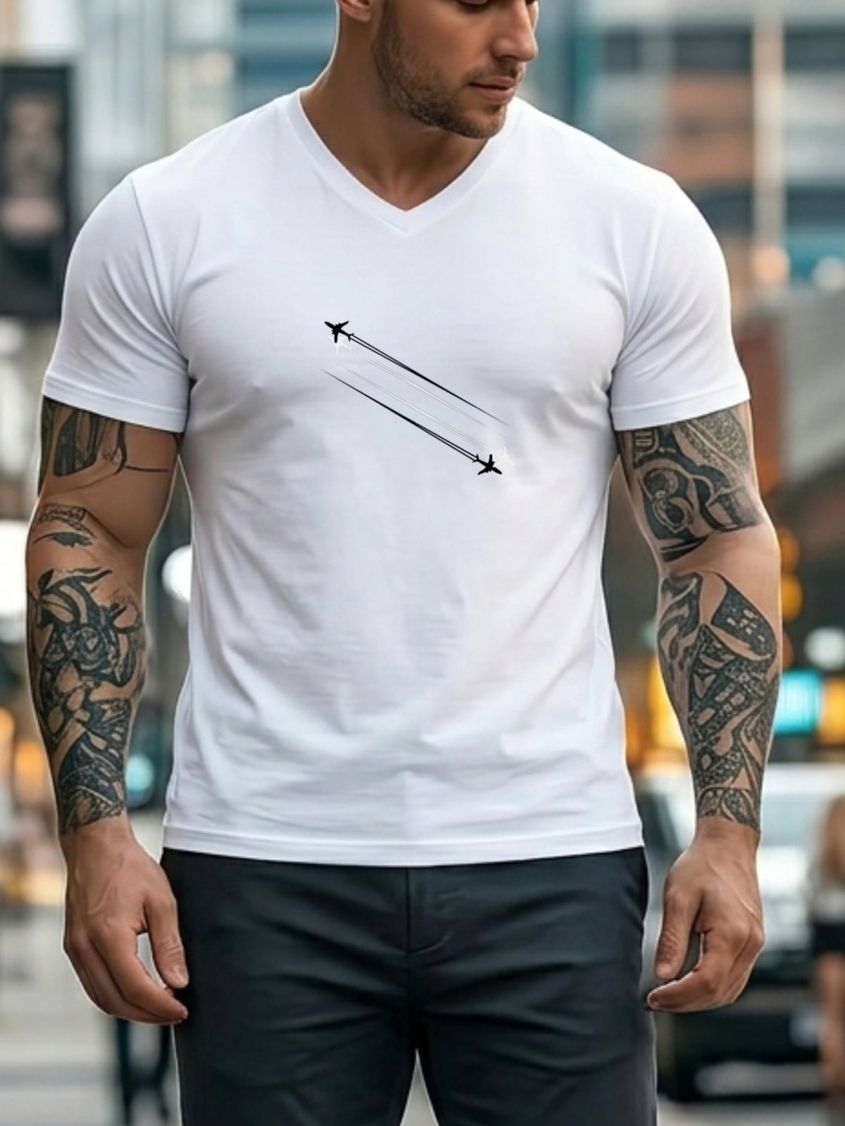 Casual Style Men'S T-Shirt Star Trail Design Summer Wear Gift for Him - White