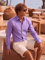 Men'S Anti-Moth Long-Sleeved Square-Neck Shirt, Lightweight And Breathable Solid Color Business-Casual Shirt, Loose-Fitting All-Match Basic Shirt for Spring And Summer Commuting And Vacation. Available in Multiple Colors - Purple