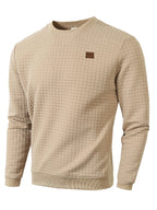 Men'S Knit Round Neck Solid Small Checkered Pullover Sweatshirt, Casual Easy Fashion Trendy Square Premium Men'S Clothing - Khaki