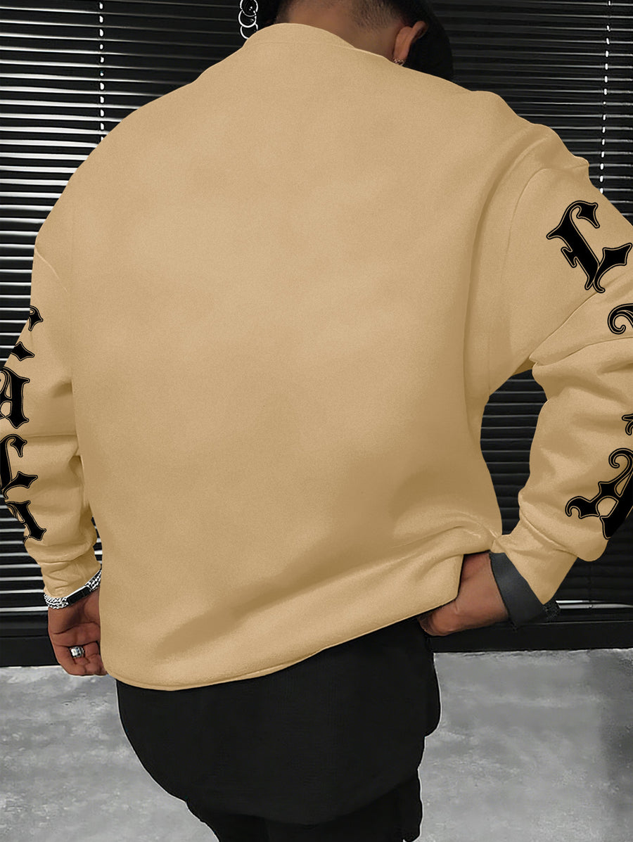 Los Angeles LA All-Over Print Gothic Crewneck Sweatshirt" – A Street-style City-inspired Top! A Must-have for Los Angeles Culture Enthusiasts, Perfect for Trendy Outings and Urban-themed Social Events - Khaki