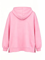 Women'S Fashion Hooded Sweatshirt for Autumn And Winter - Pattern Print Design, Side Slit Detail, Pullover Hoodie - Pink Color