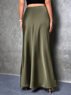 Women's High-Waisted Solid Color Elegant Satin Skirt, Suitable for Date, Party, Gift, All Season - Light Green