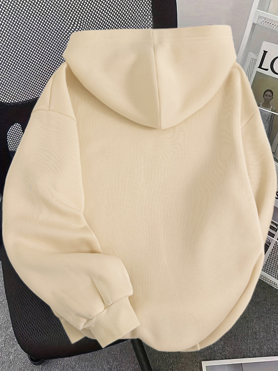 D92 - A Women'S Hooded Sweatshirt, Trendy Creative Letter Pattern Print, Beautiful Fashionable Loose Autumn And Winter New Versatile Casual Sweatshirt, Women'S Clothing, Solely Tops/No Bottoms - QHH4089 - Apricot