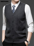 Men's Jacquard, Solid Color Knit Cardigan, Warm Casual Layering Top for Fall and Winter - Dark Gray