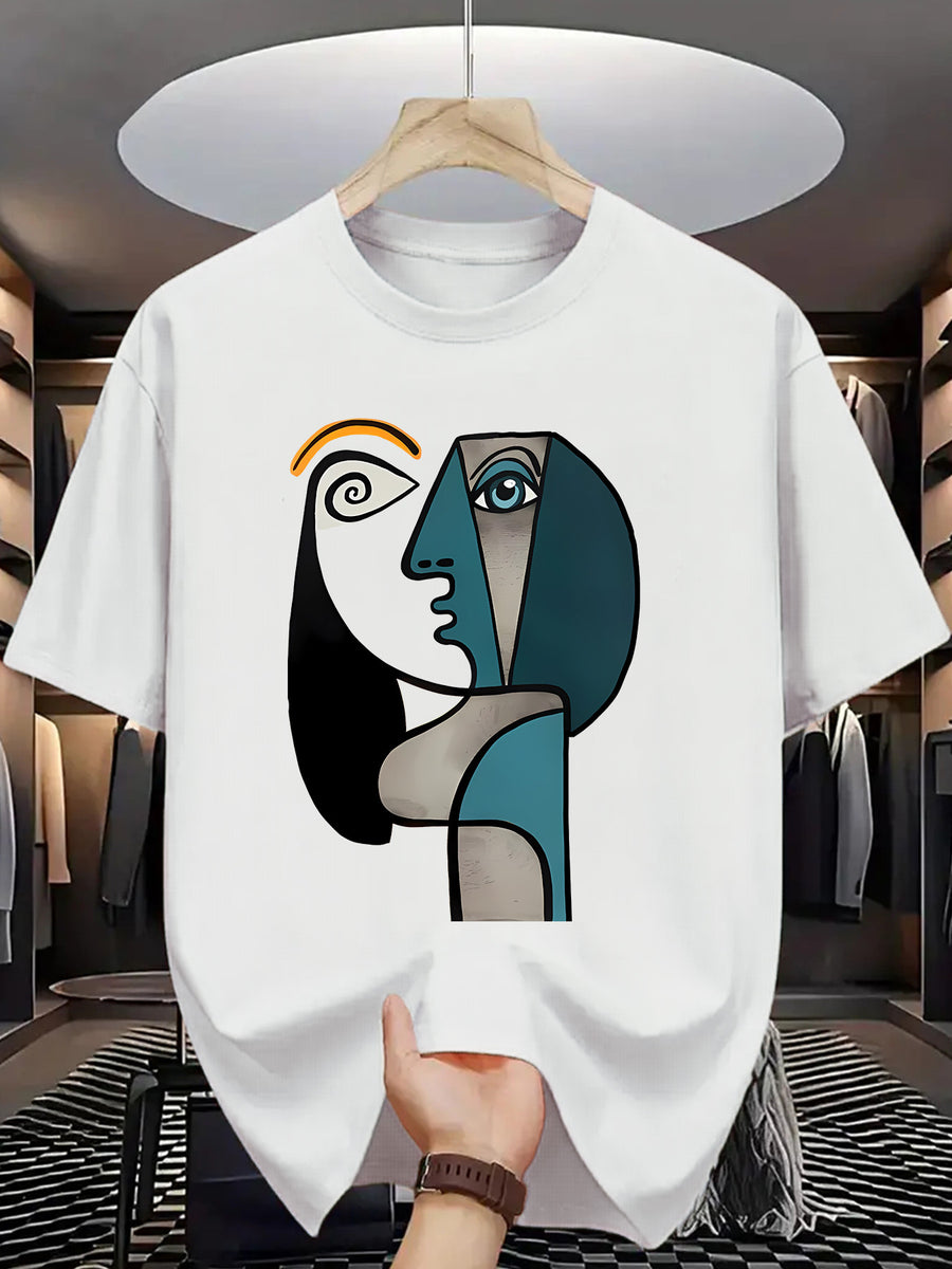 Men'S T-Shirt Abstract Picasso Art Print Casual Sport Daily Wear - White