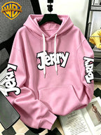 Authorized by Warner Bros., 2026 New Fun Cartoon Print, Men'S Hoodie, Hooded Sweatshirt, Kangaroo Pocket And Drawstring Hat, Suitable for Daily And Outdoor Sports Wear, Autumn And Winter Warm Jacket, Fashionable Jacket - Pink Color