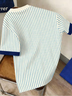 Men'S Casual Striped Cuff Patchwork Round Neck Summer T-Shirt, Comfortable And Breathable [Printed Design - Not Textured] - Mix color 5