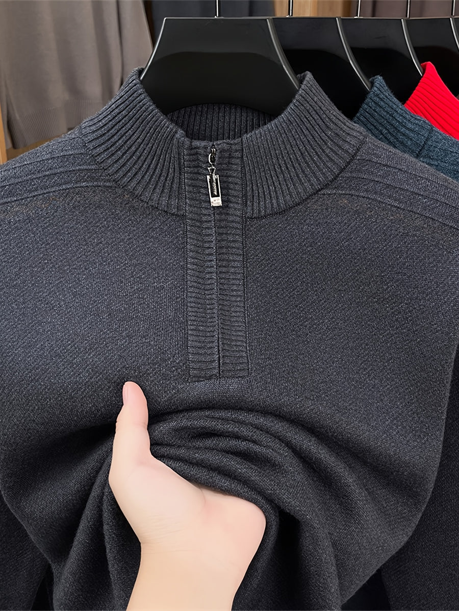 CHIOACE Autumn/Winter Special Offer Men'S Knitted Polo Shirt Half High Collar Zipper Design Soft And Comfortable Fabric Casual Style Loose Fit Suitable for Daily Casual Use - Grey