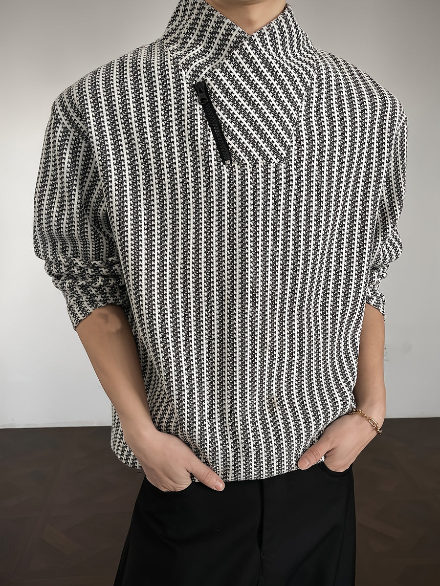 Men's Sweatshirt, a Stylish and Trendy Casual Striped Sweatshirt for Men, Made with Comfortable, Slightly Stretchy Fabric and a Loose Fit, Suitable for Daily Casual Wear - White