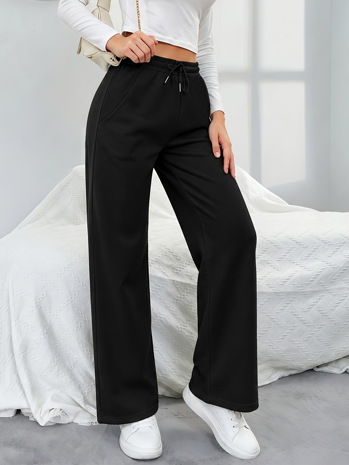 Halloween Autumn/Winter 2027NEW Home Women Apparel Women Clothing Women Bottoms Women Sweatpants Women's Comfort Fabric Casual Drawstring Waist Loose Sweatpants Suitable for S Business Casual Woman Graduation Back to - Black