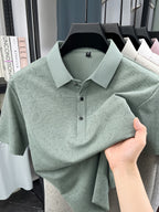 Men'S Summer Polo Shirt, Short Sleeve Button-Up Golf T-Shirt, Soft Comfortable Breathable Slim Fit Business Casual Daily Top, Men'S Short Sleeve Sweatshirt, Commute Versatile Men'S Gift - Light Green