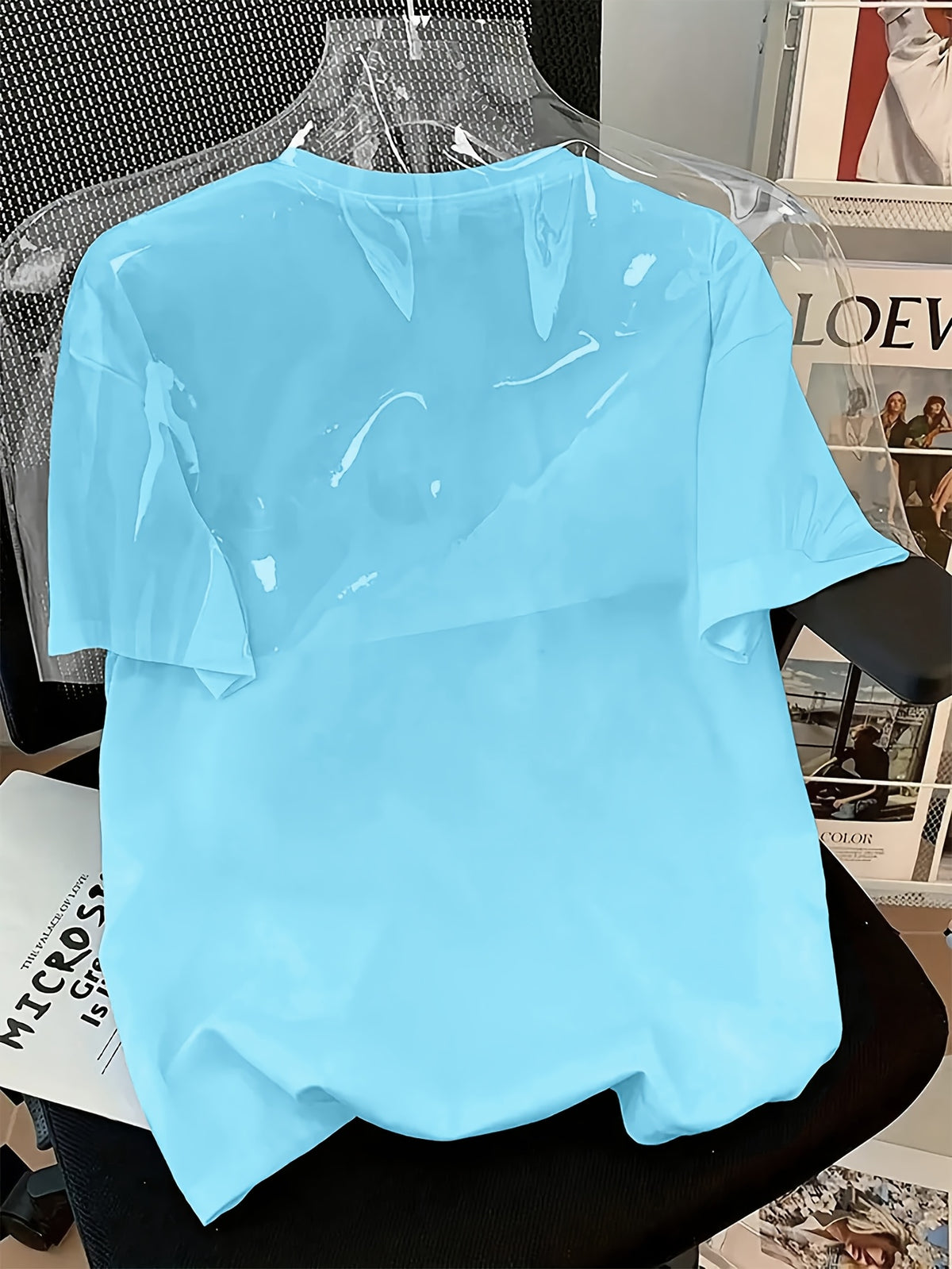 2025 Spring/Summer New Women's Short-Sleeve Top, Simple and Stylish Love Ring Pattern Print, Versatile Daily Wear Round Neck T-Shirt, Circle Pattern - Sky Blue