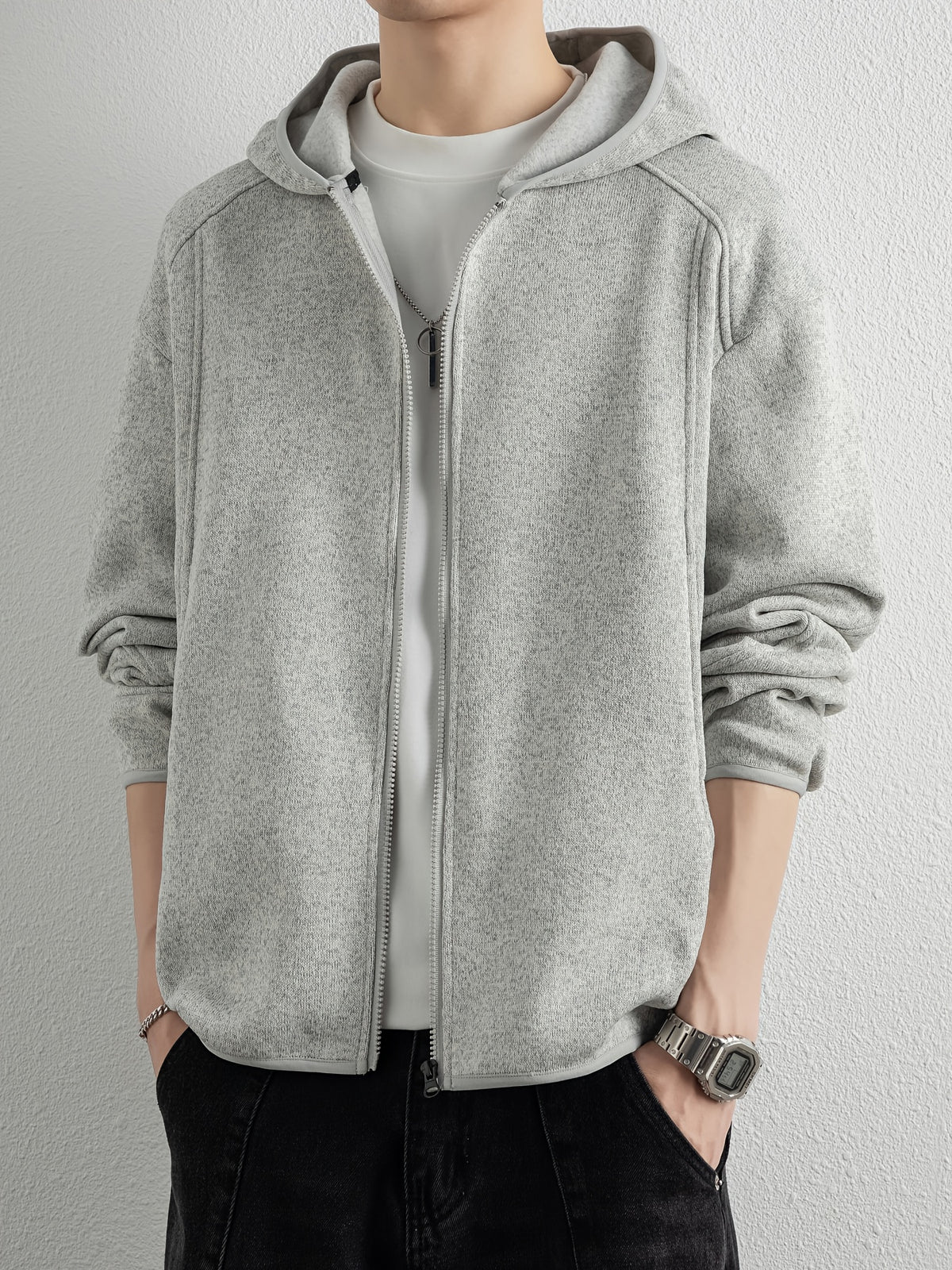 Men'S Spring And Autumn Hooded Sweatshirt Cardigan, Basic Jacket, Multiple Colors Available, Casual Zipper Design, Easy to Wear. Pair with Solid Color Base Pieces, Easily Integrates Into Various Fashion Trends, Practical And Minimalist Fashion - Heather Gray