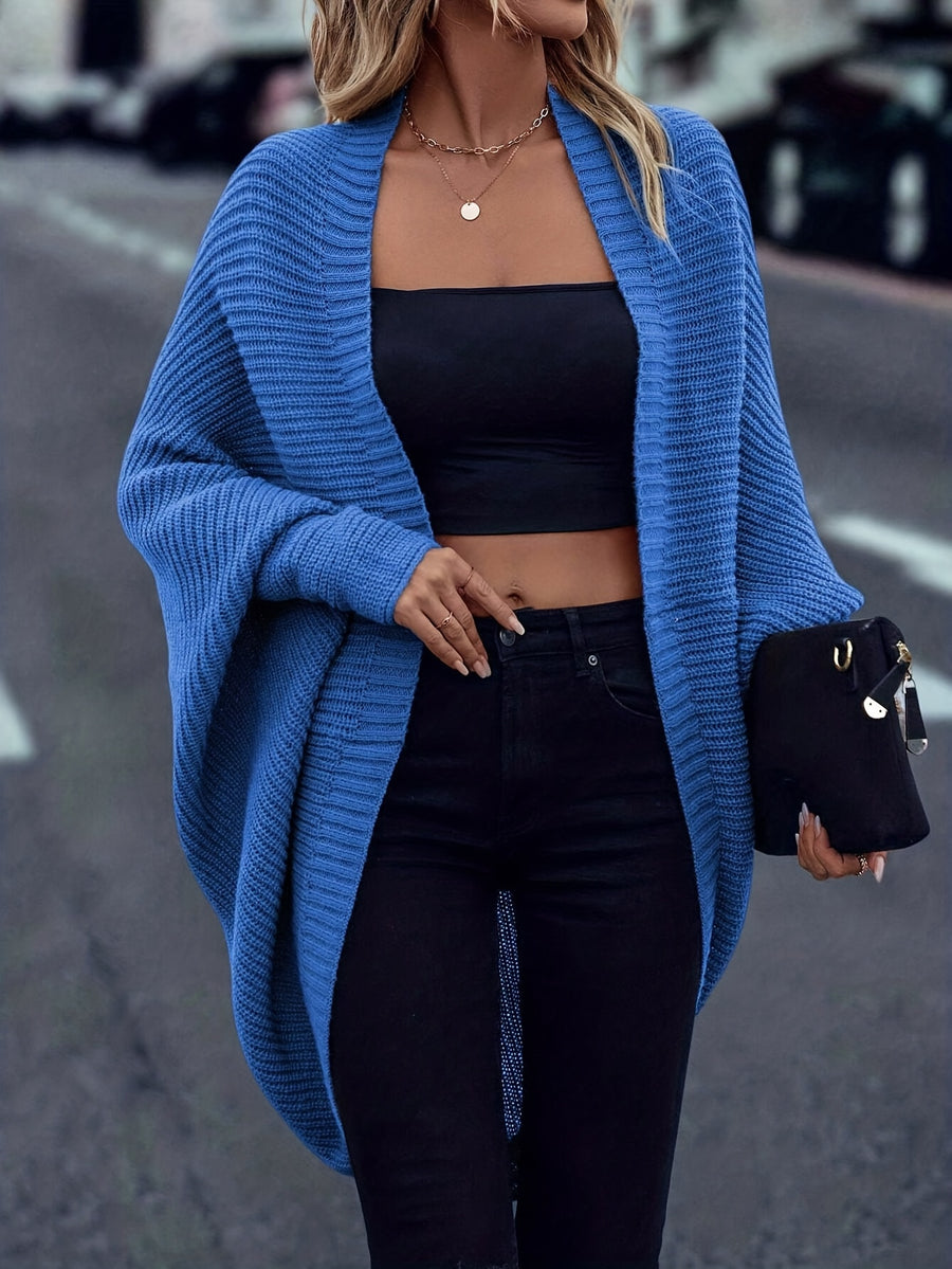 New Autumn And Winter Collection of Popular Casual Fashion Loose And Easy Versatile Elegant Retro Long-Sleeve Shawl Women'S Cardigan Top - Blue
