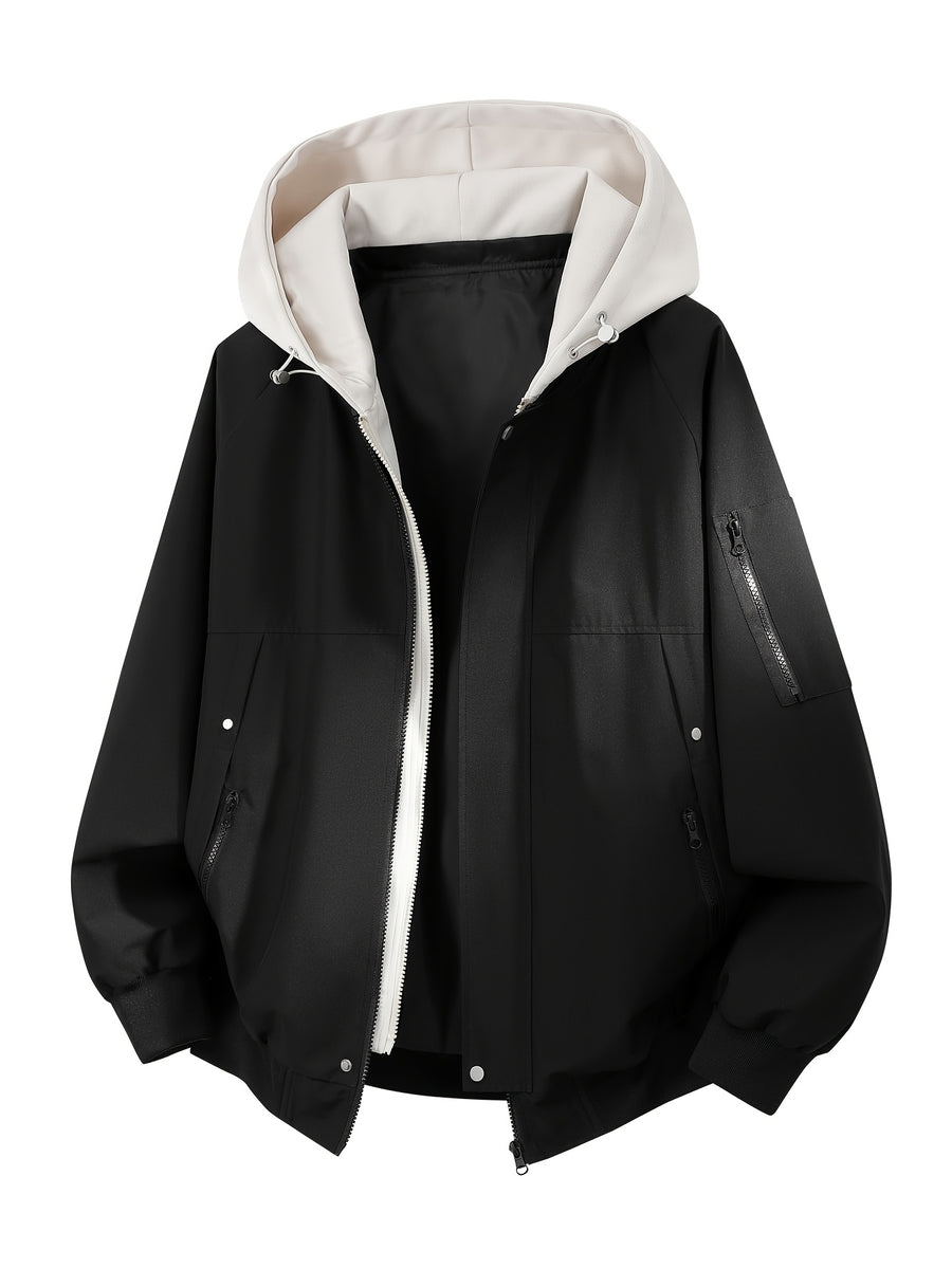 Men'S Hooded Jacket Top, Spring Autumn Outdoor Hiking Jacket Coat, Suitable for Outdoor Leisure Travel Jacket, Best Choice for City Commuting - 2612-Black