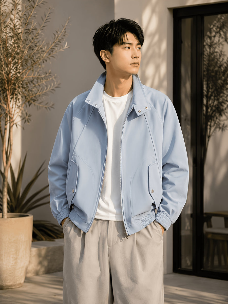 2026 New Men'S Stand-Up Collar Jacket, Windproof Premium Lightweight Breathable Durable Comfortable Fabric, Loose Casual Fit Outerwear, Suitable for Streetwear, Daily Leisure, Commuting, And Outdoor Travel, Full Zipper Closure - Moonlight Blue