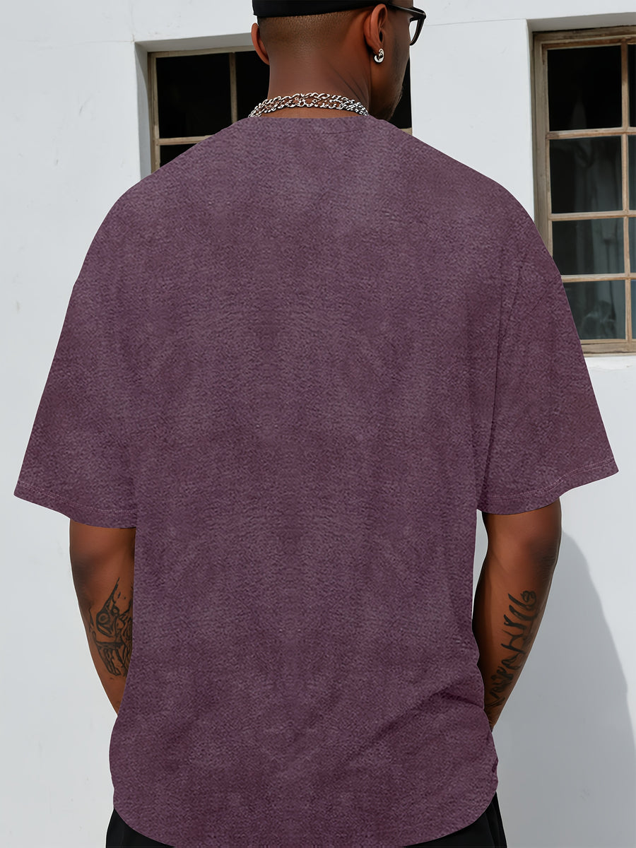 Men's Solid Color Tie-Dye T-Shirt - Multicolor Suitable for Fan Gatherings & Parties, Casual Crew Neck Short Sleeve Tee with Subtle Tie-Dye, Machine Washable for Events, Casual Attire & Themed Outfits - Purple