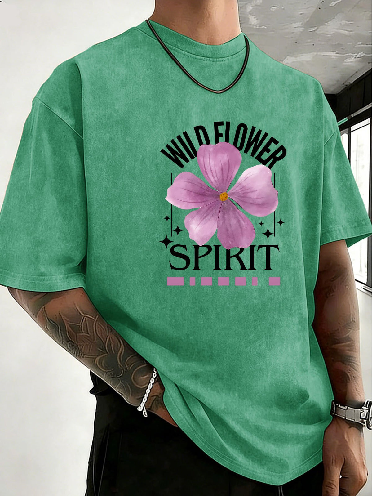 Mid-Summer Vacation Style Unisex T-Shirt, Pure Washed Distressed, Double-Sided Print, Breathable And Sweat-Absorbent, Loose Fit Outdoor Hiking Sports Trendy Casual Short Sleeve, Sweat-Resistant - Green