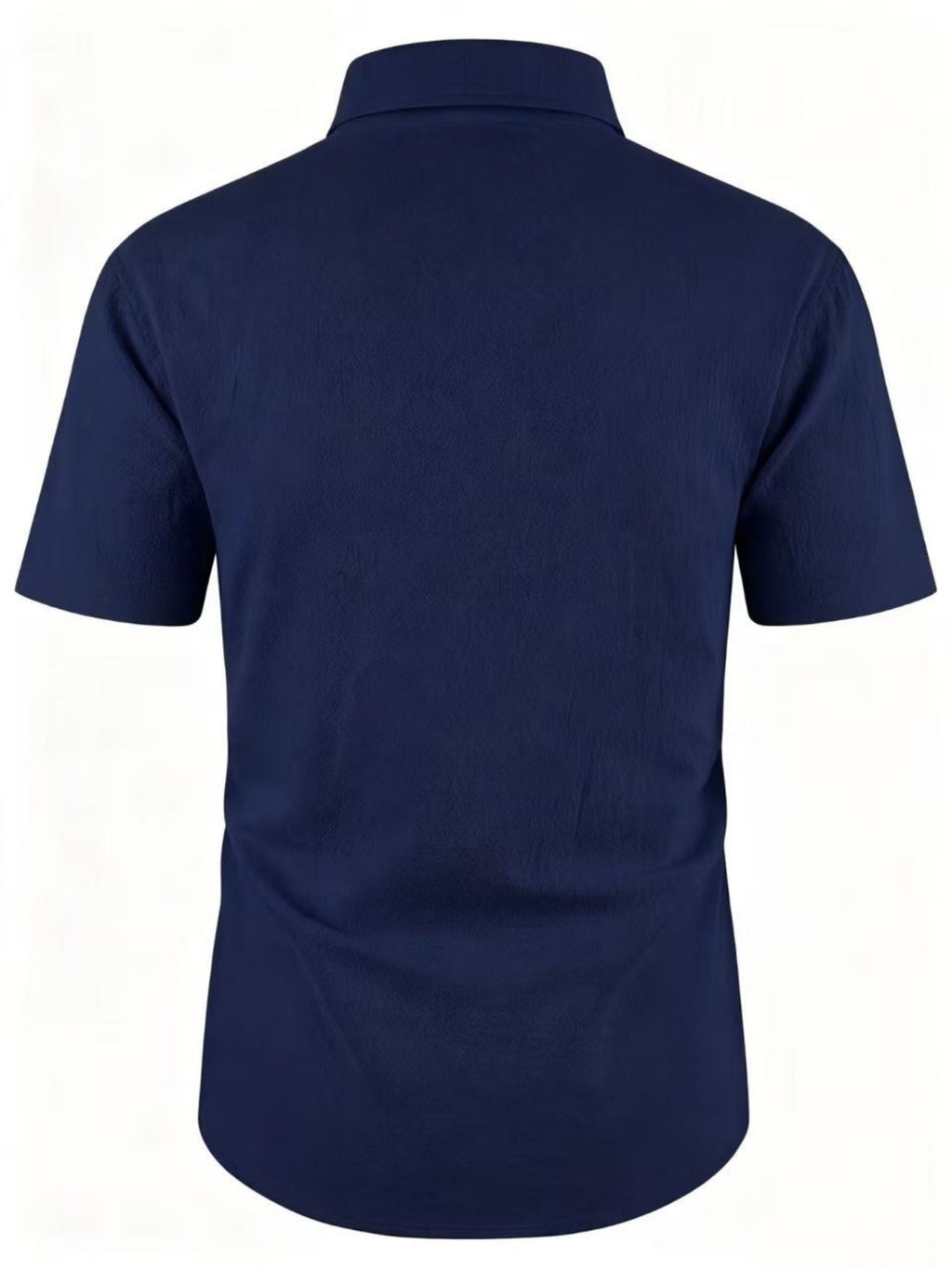 Old Money Style Men's Cuban Collar Short Sleeve Shirt, Linen Texture, Lightweight and Breathable Outdoor Casual Shirt - Navy Color