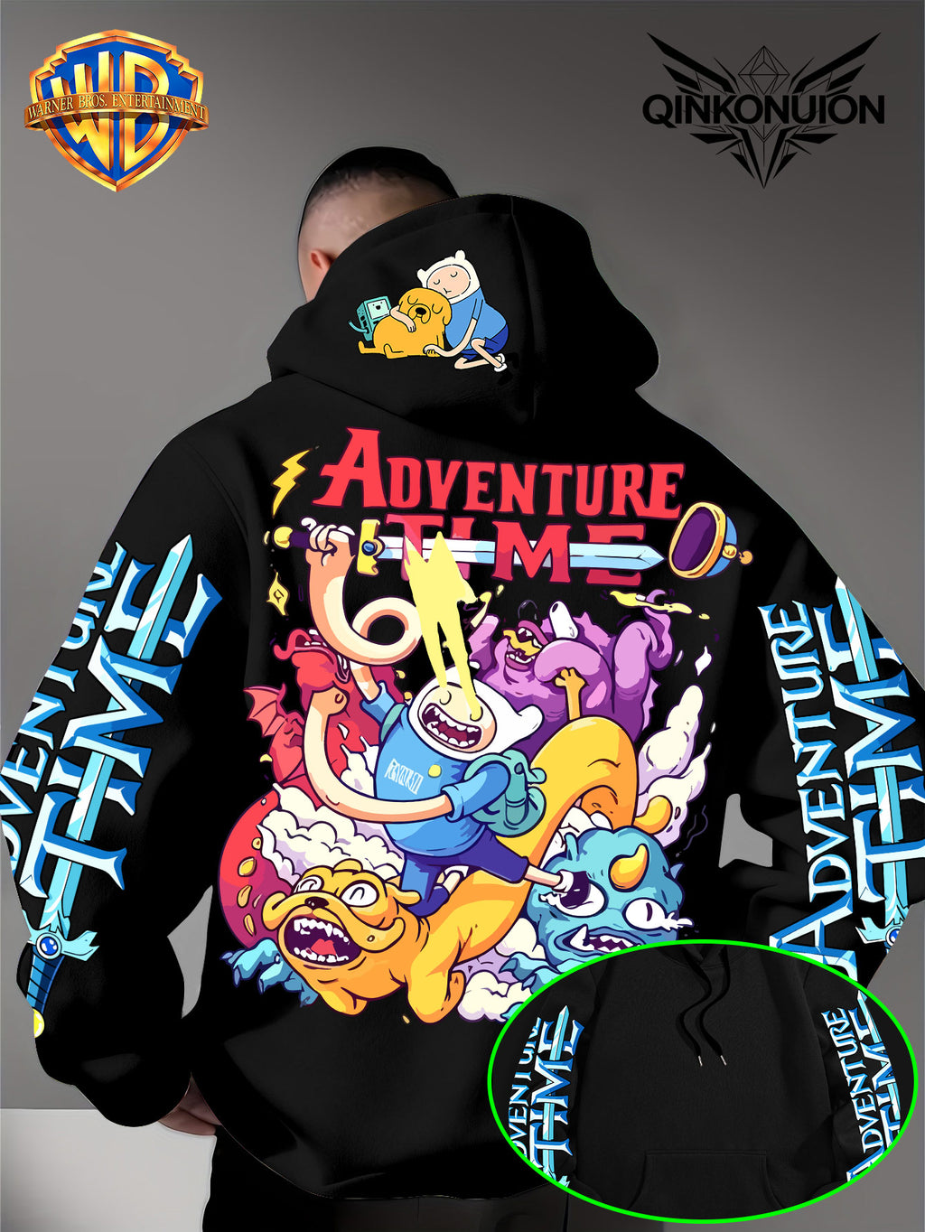 Warner Official Men'S Hoodie, Adventure Treasure Colorful Hot Blood Adventure Trend Printed Design, Machine Washable, Warm And Casual for Autumn And Winter, Daily Drawstring Hoodie, Multi-Functional Sports And Leisure Loose Version - Black