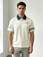 Ins Blogger Same Style Atmospheric Preppy Polo Symmetrical Thin Line Signature Color-Block Short Sleeve Top - Mixed colors