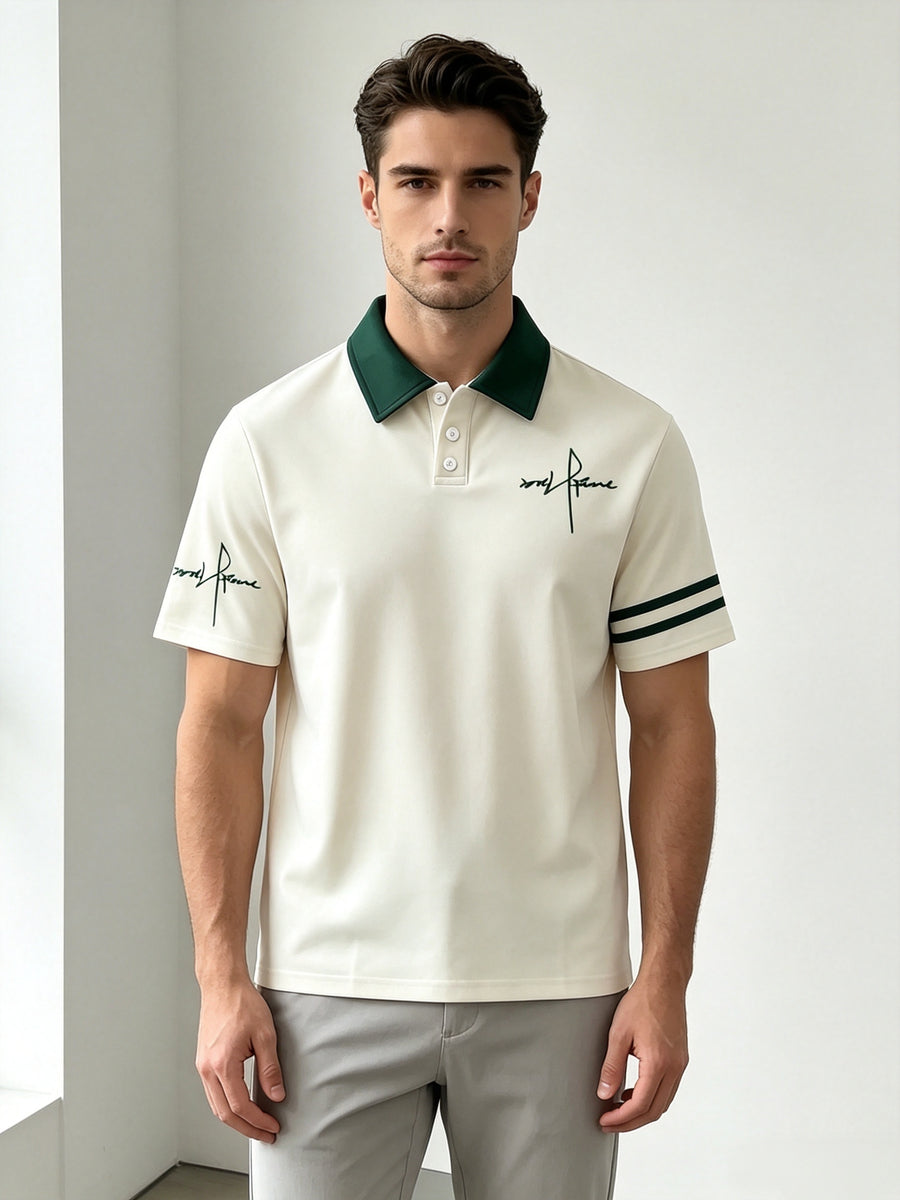 Ins Blogger Same Style Atmospheric Preppy Polo Symmetrical Thin Line Signature Color-Block Short Sleeve Top - Mixed colors