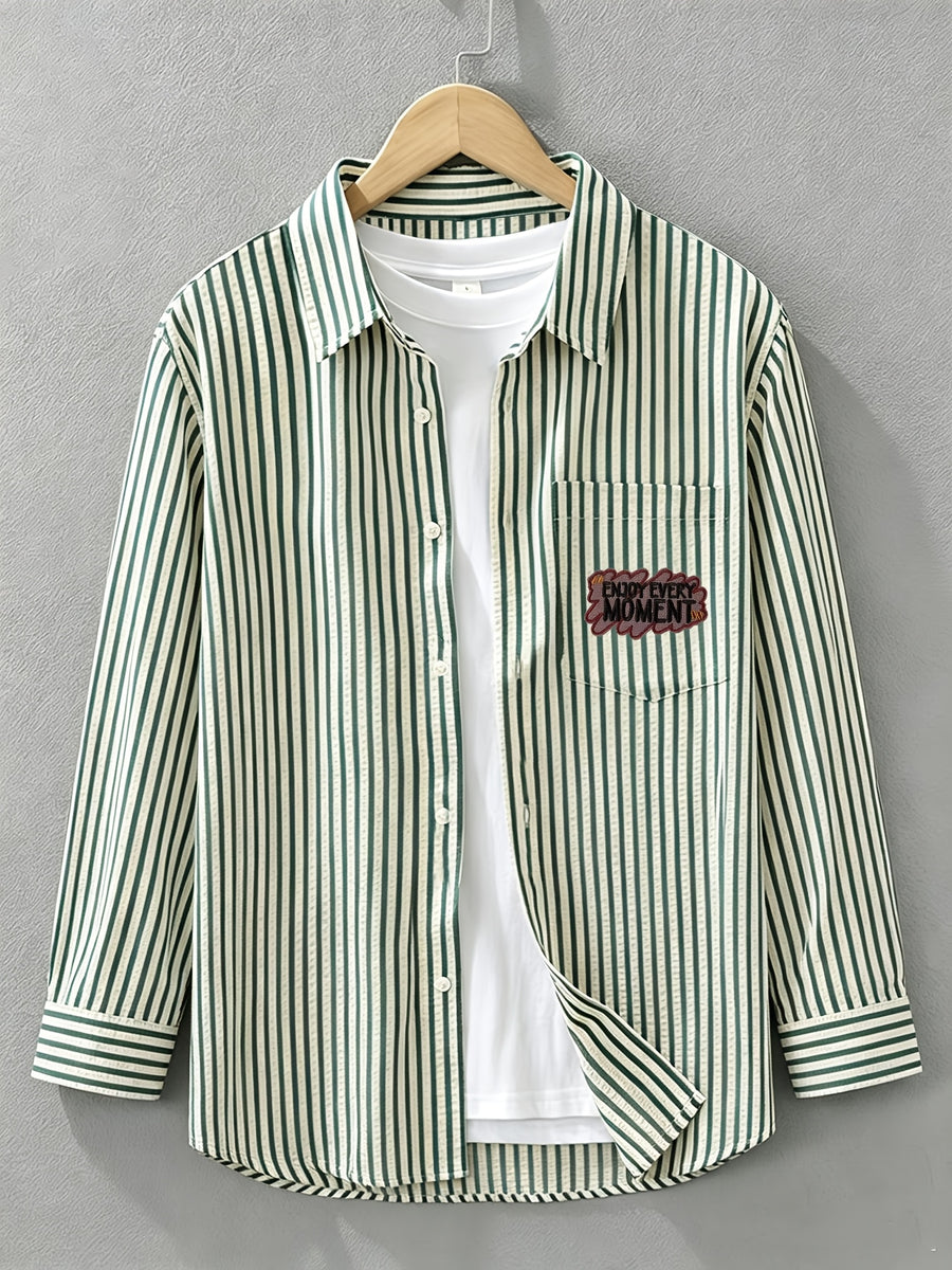 Spring/Autumn New Preppy Cool Fashion Niche Letter Print Long Sleeve Thin Relaxed Casual Shirt - Green 04