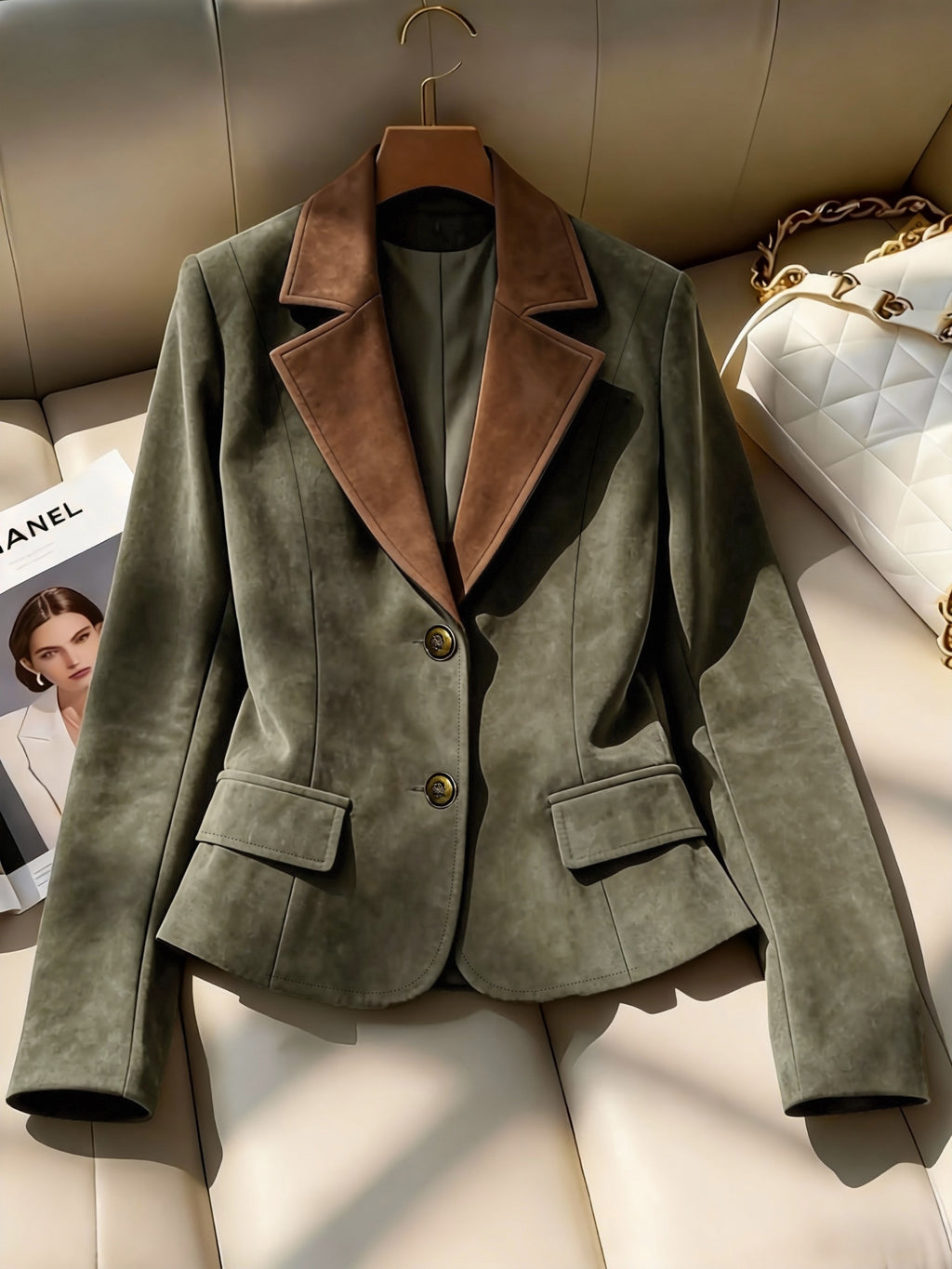Women's Vintage Blazer, Stylish and Versatile, Machine Washable, for Casual Attire - Green
