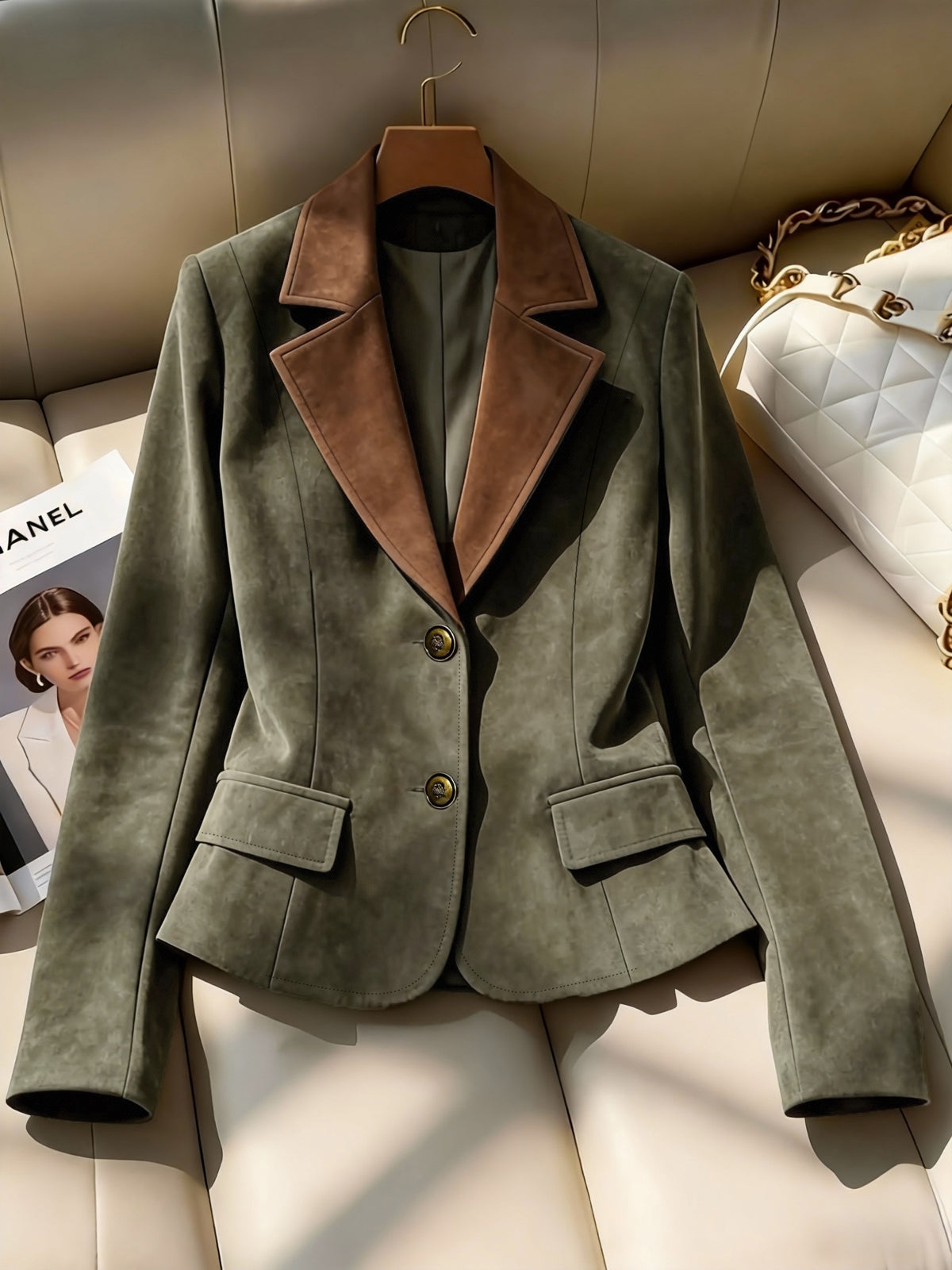 Women's Vintage Blazer, Stylish and Versatile, Machine Washable, for Casual Attire - Green