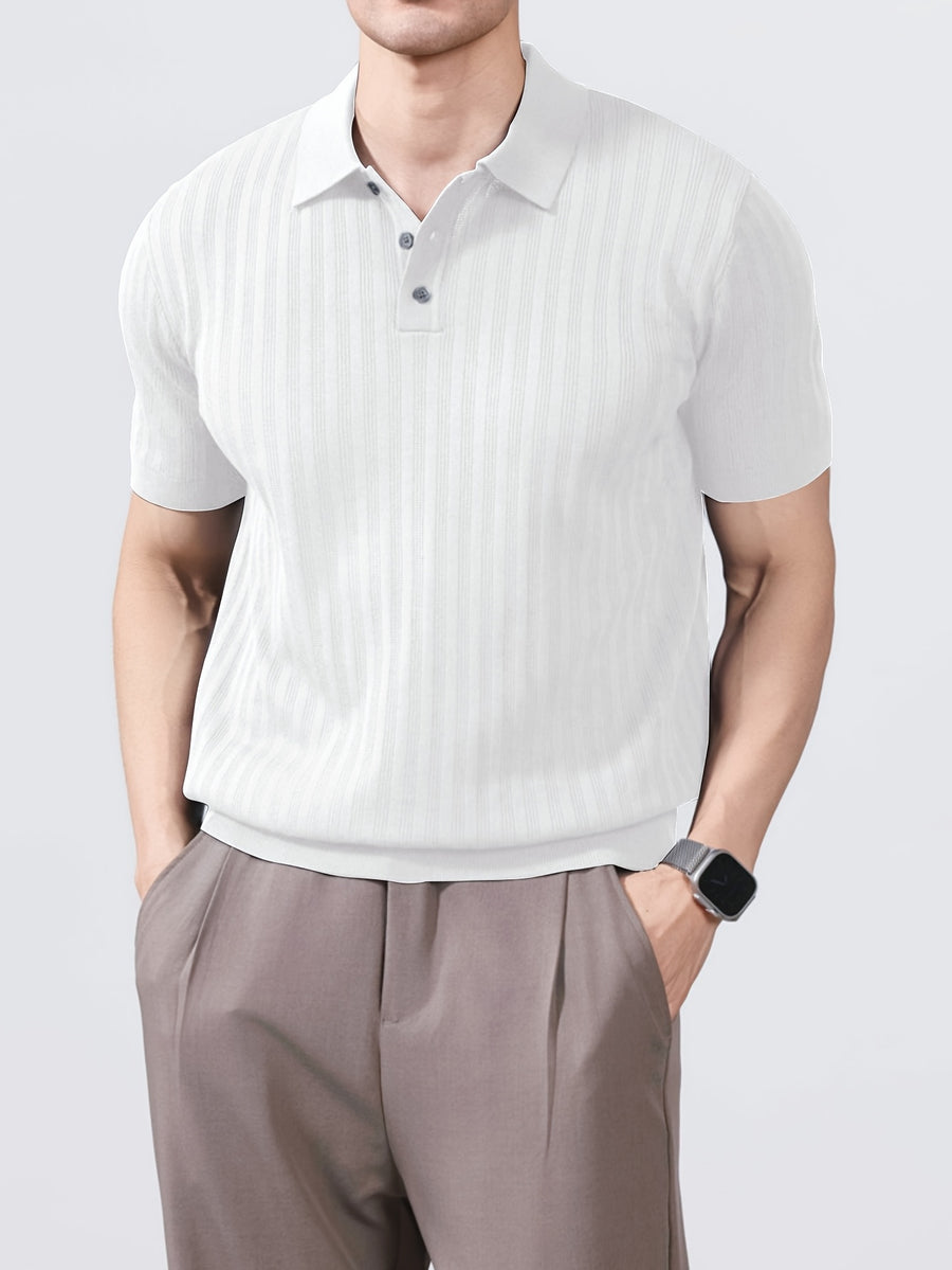 Sophisticated Casual Men'S Ice Cool Knit Polo Shirt Men'S Round Neck Bad Boy Style Short Sleeve Summer Trendy Brand POLO Shirt Lapel Top - White