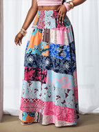 2026 New Spring/Summer Women's Bohemian Digital Print High-Waist Loose Maxi Skirt, High-Waist Pleated Waist-Cinching Loose, Flowy, Comfortable, Casual, and Stylish Digital Print Skirt for Women - Multicolor