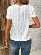 New Summer Women's T-Shirt, Round Neck Jacquard, Casual, Versatile, Fashionable, Simple, Solid Color Short Sleeve Top - White