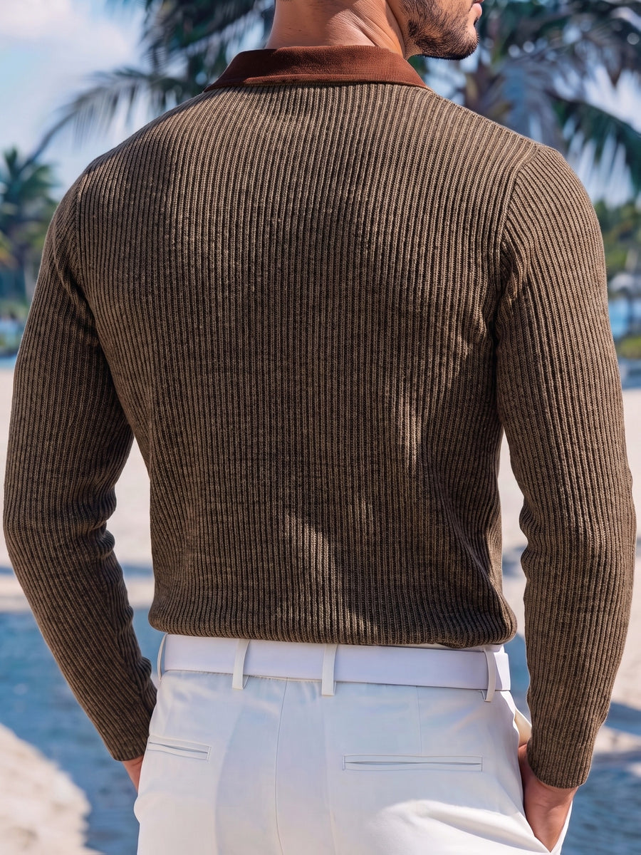 ROYALBOY Roman Two-Tone Striped Velvet Lapel Long Sleeve with Unique Design, Polyester Fabric, Durable and Wear-Resistant, Machine Washable but Not Dry Cleanable, Suitable for Gatherings, Parties, and Daily Outings - Coffee Brown