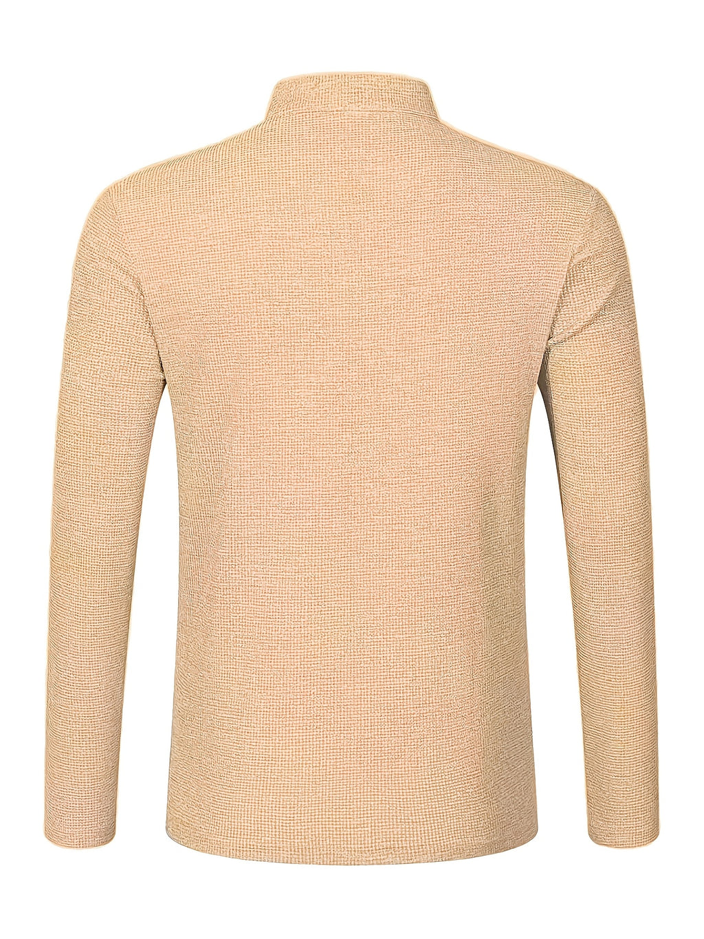 Maqiqi OBM Men's Fashion Waffle Knit Long Sleeve Henley Shirt, Stand Collar Button-Up Top with Chest Pocket and Positioned Printed LOGO, Casual Regular Fit Solid Color Spring/Autumn Daily Top - Khaki