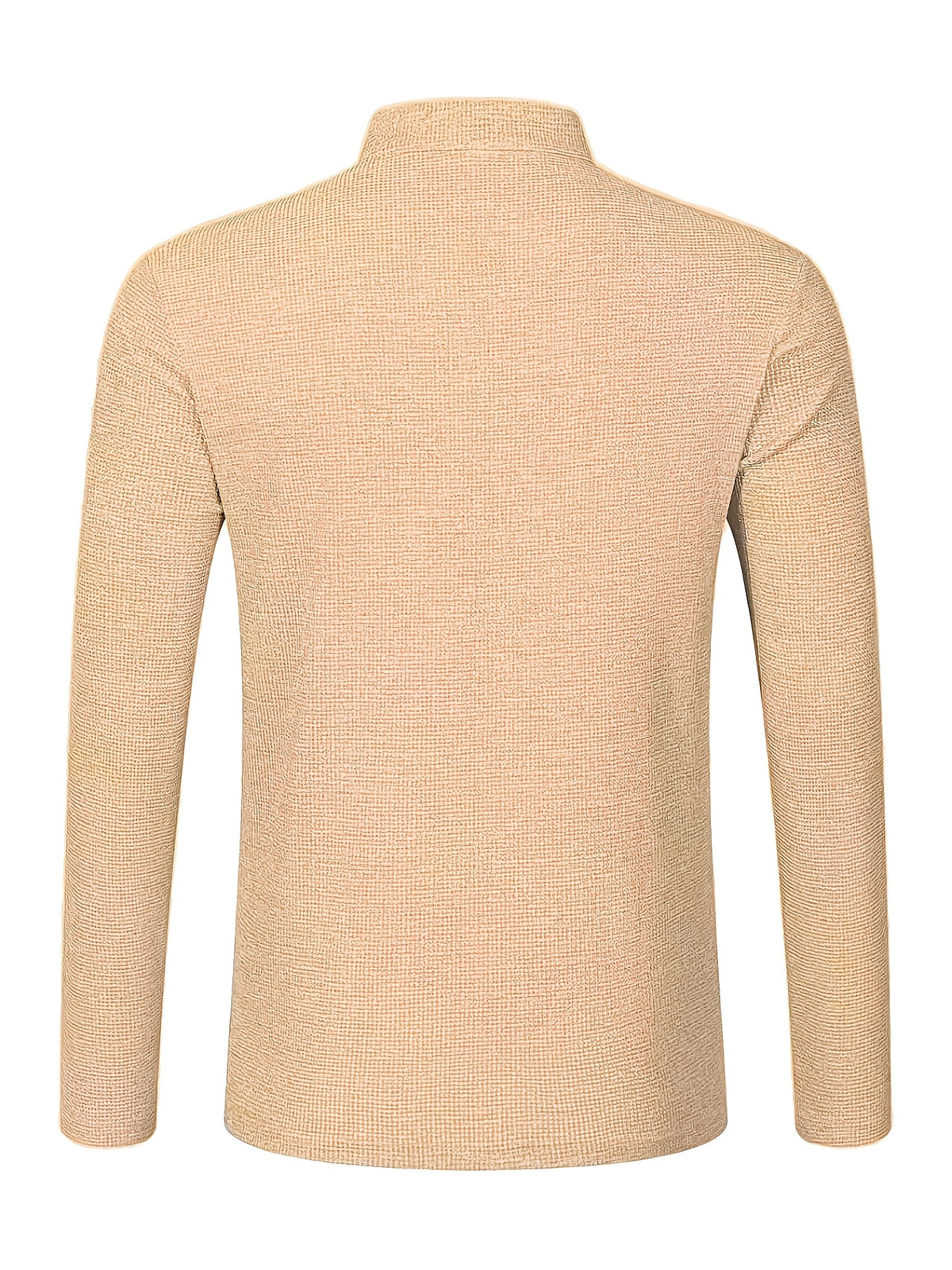 Maqiqi OBM Men's Fashion Waffle Knit Long Sleeve Henley Shirt, Stand Collar Button-Up Top with Chest Pocket and Positioned Printed LOGO, Casual Regular Fit Solid Color Spring/Autumn Daily Top - Khaki