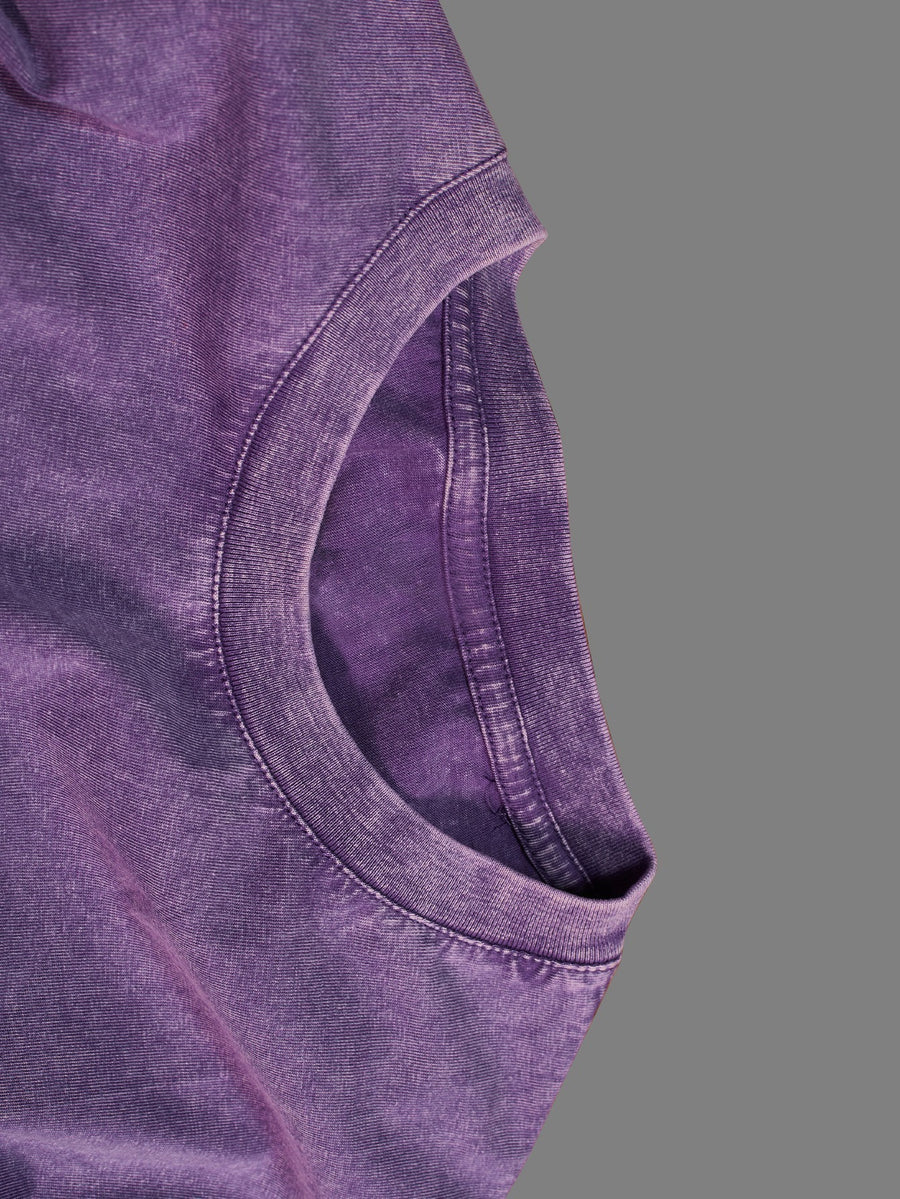 Solid Color - Summer Drop-Shoulder Casual Retro Washed T-Shirt, 100% Pure Retro Washed Short Sleeve, Street Style Wear, Suitable for Everyday Outings, Retro Summer Casual Vacations, Women'S Fashionable And Versatile Top - Purple