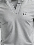 Men's V-neck Short-Sleeve T-shirt with Unique Small Print, Waffle Knit Fabric, Comfortable Men's Half-Sleeve Top - Gray 5
