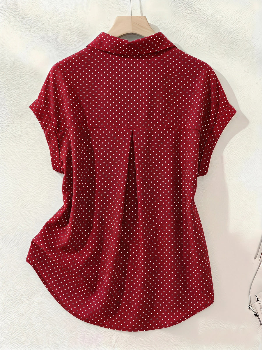 Summer Polka Dot Single-Breasted Short-Sleeve Shirt - Red