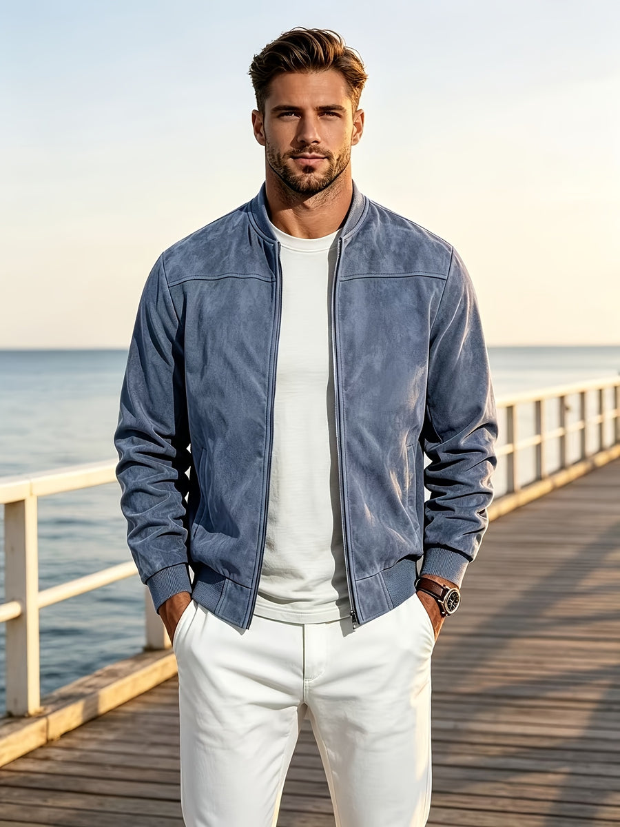 2026 New Men's Baseball Collar Jacket, Autumn Casual Zip-Up Outerwear, Loose Versatile Pilot Top - Dark Blue 1