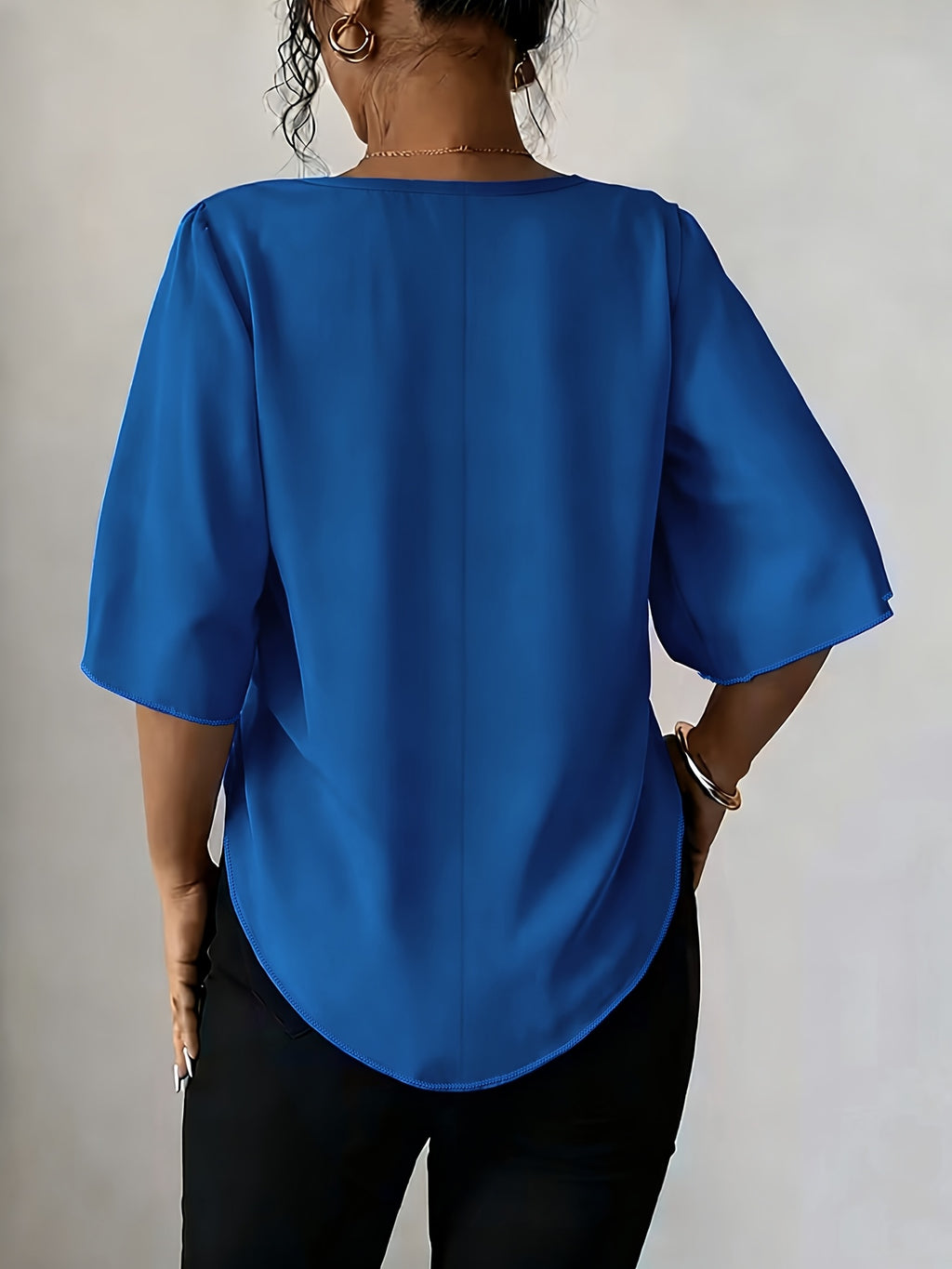 Women's Versatile Solid Color Shirt for Daily Commuting - Blue