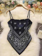 Printed Cami Top, Sexy Backless Lace-Up Blouse for Women, Suitable for Beach, Casual Outing, And Parties - Mixed colors