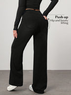 Women'S Loose Wide-Leg Elastic High-Waist Stretch Comfortable Temperament Elegant Women'S Trousers - Black