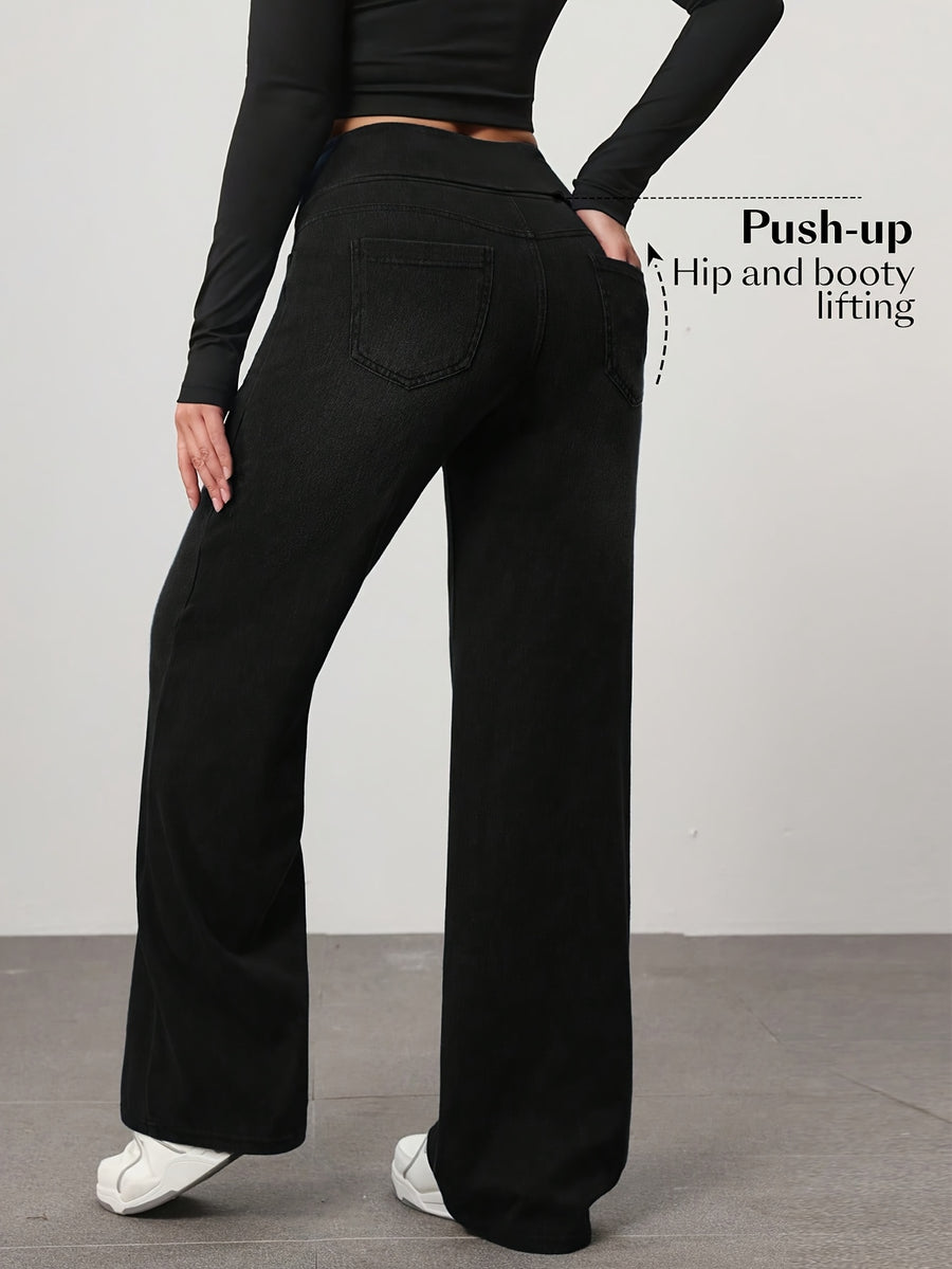 Women'S Loose Wide-Leg Elastic High-Waist Stretch Comfortable Temperament Elegant Women'S Trousers - Black