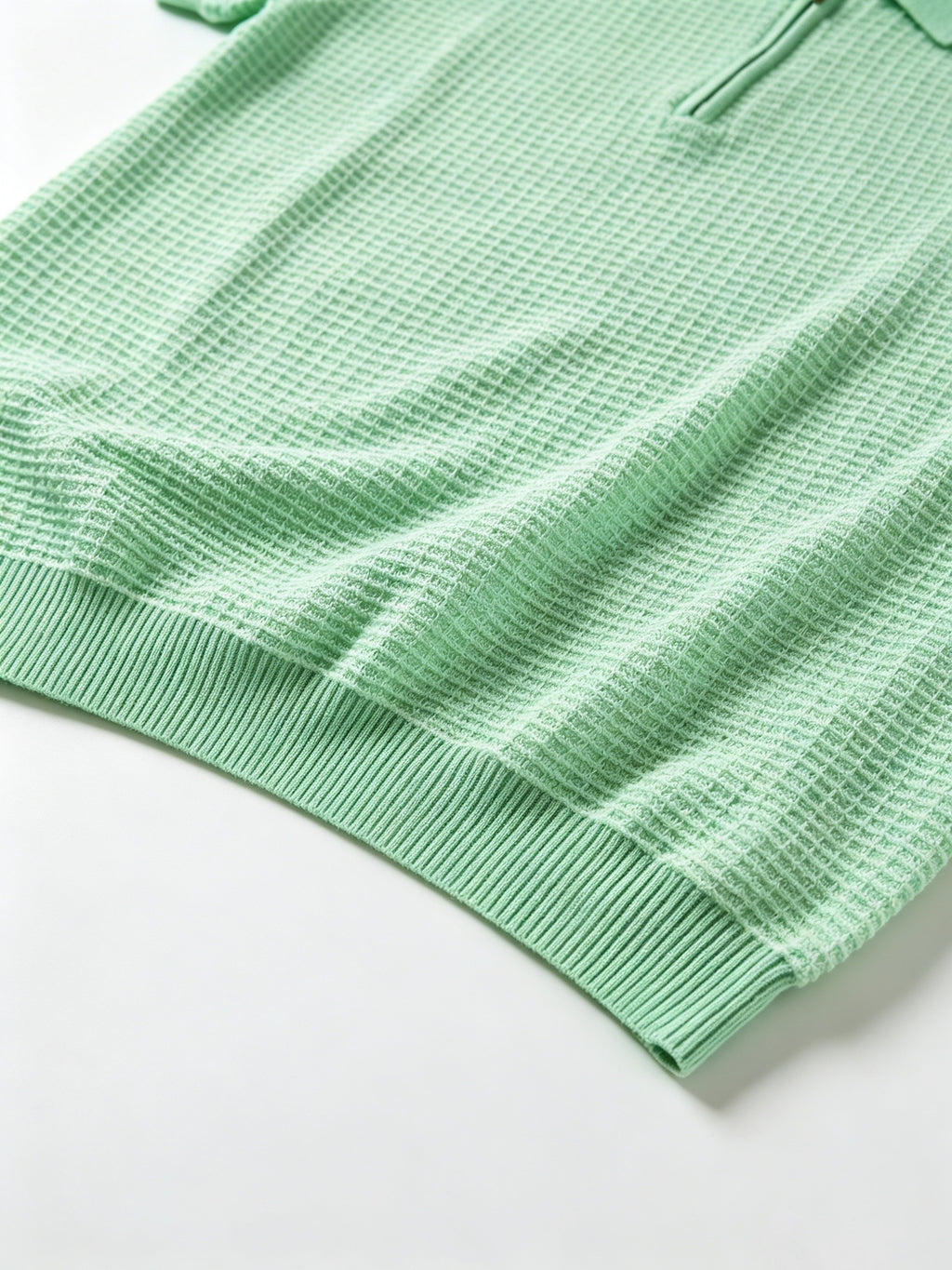 Men's Polo Collar Short Sleeve Waffle Knit Top, Solid Color Lightweight Breathable Casual Pullover - Light Green