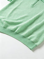 Men's Polo Collar Short Sleeve Waffle Knit Top, Solid Color Lightweight Breathable Casual Pullover - Light Green