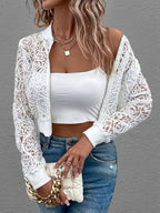 Women's Zip-Up Navel Lace Contrast Pilot Jacket - White