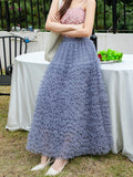 Korean-style Design-inspired Heavy-duty High-end Gray Long Multi-layered Mesh Flared Skirt, New Autumn/winter French-style Elegant Party Skirt, High-waisted Loose Beach Vacation Cake Skirt, Suitable for Daily Wear and Weddings - Advanced Gray