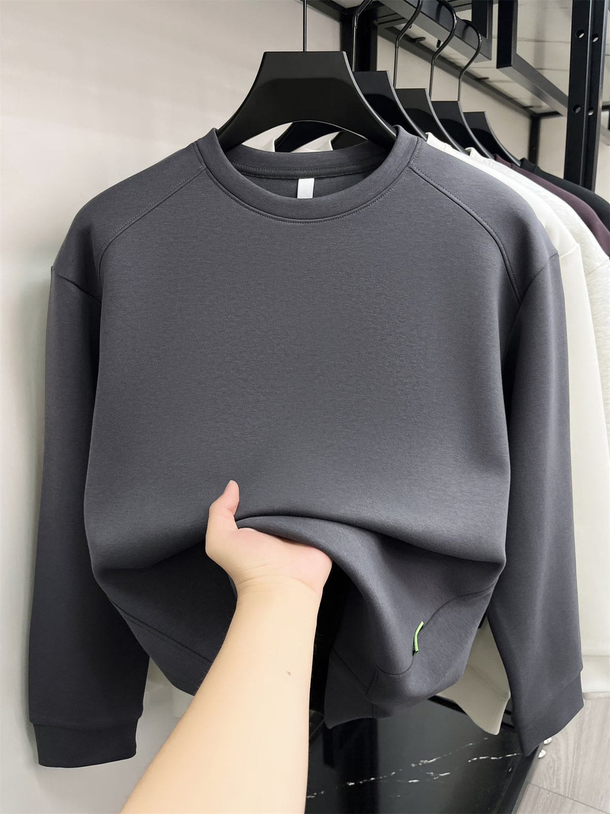 Men's Solid-colored Round-neck Sweatshirt - Iron Gray
